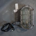 A vintage chrome bulkhead wall light by EOW, H.36 W.21 D.17cm