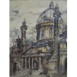 A watercolour, ink and gouache study of St Paul's Cathedral, indistinctly signed to lower left, in