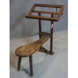 early 20th century vintage industrial oak wood saddle maker bench stool, H.79 x W.160 x D.56cm