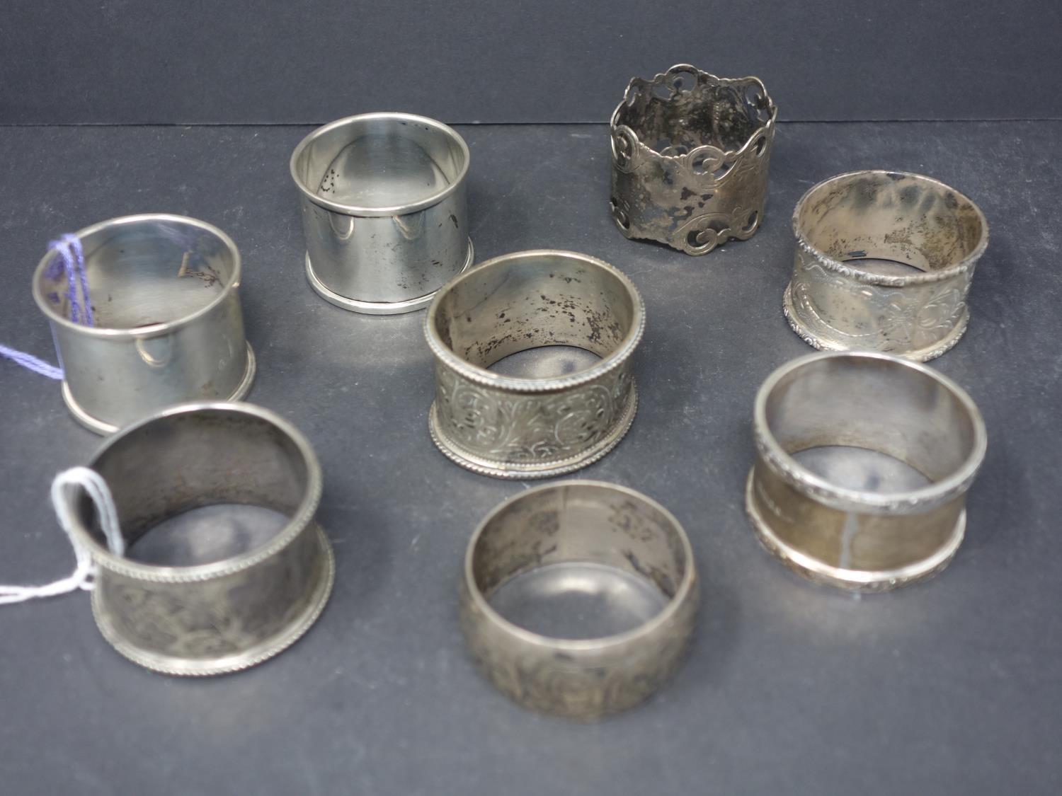 Eight napkins rings, 20th century, 220g, approximately 7 troy oz