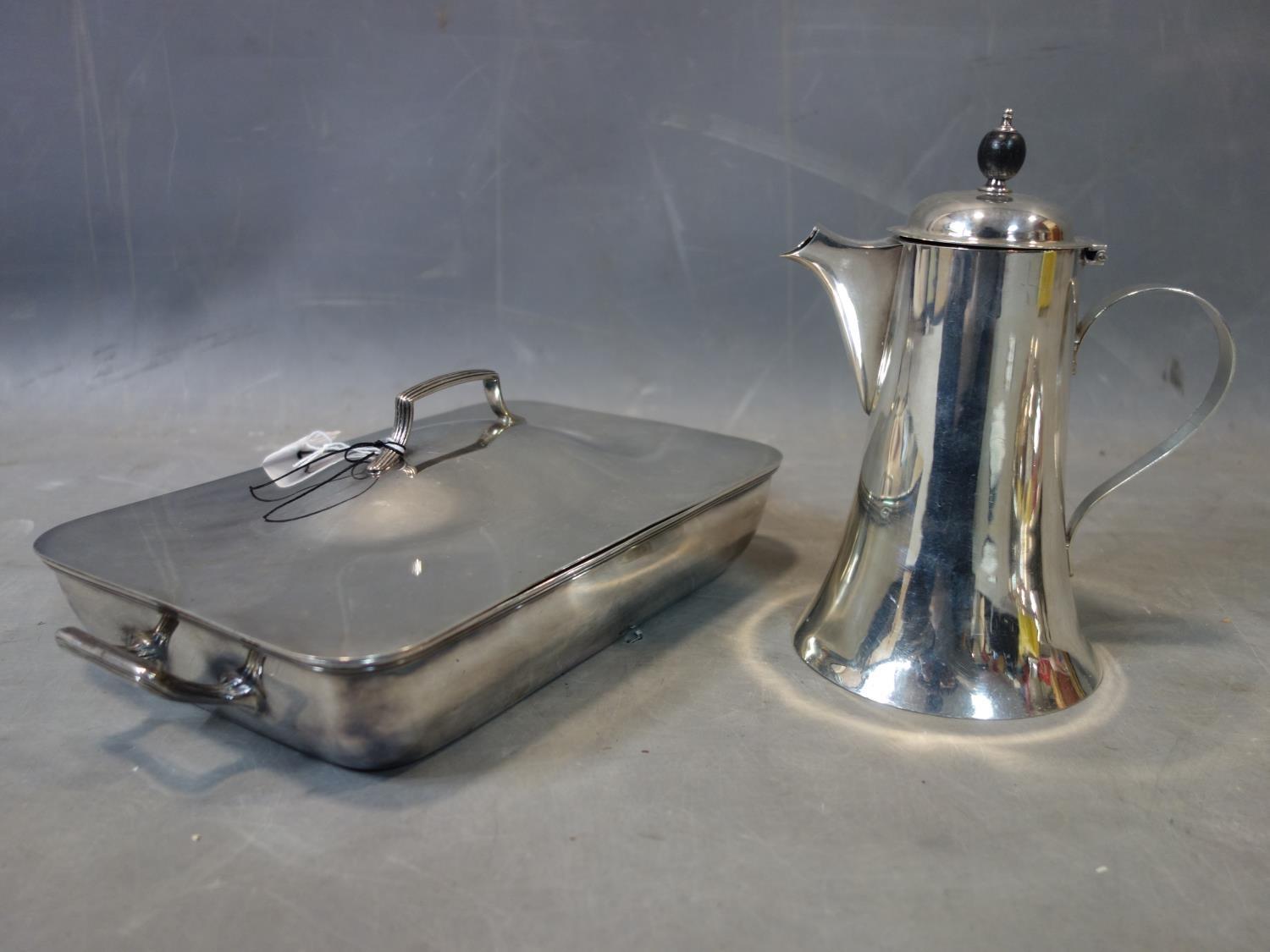 A silver plated tray together with an entree dish and coffee pot - Image 2 of 3