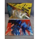 20th century school, two abstract oil on canvases, 70 x 100cm