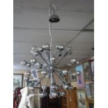 "Sputnik" chandelier in chromed metal and plastic - 1960s, diameter approx 65 cm