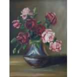 20th century Dutch school, A pot of roses, oil on canvas, initialled and dated 'M.K. 1920',