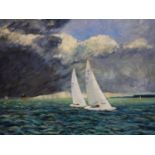 Contemporary British artist, sailing boats, oil on canvas, signed, framed, 59 x 74 cm