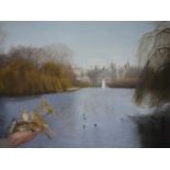 Gillian Whaite (British 1934-2012), Feeding the sparrows in St James park, oil on canvas, signed,