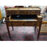 A 19th century boxwood inlaid walnut desk, with 3 drawers over pull out skiver and one long