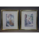 Italian School, 20th century, Two watercolor, view of an italian town, signed Mario Grippa, framed