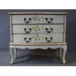 A contemporary shabby chic chest of drawers with floral painting, H.71 W.80 D.32cm