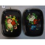 A pair of early 20th century Russian hand painted tole ware trays, stamped made in the USSR, 33 x