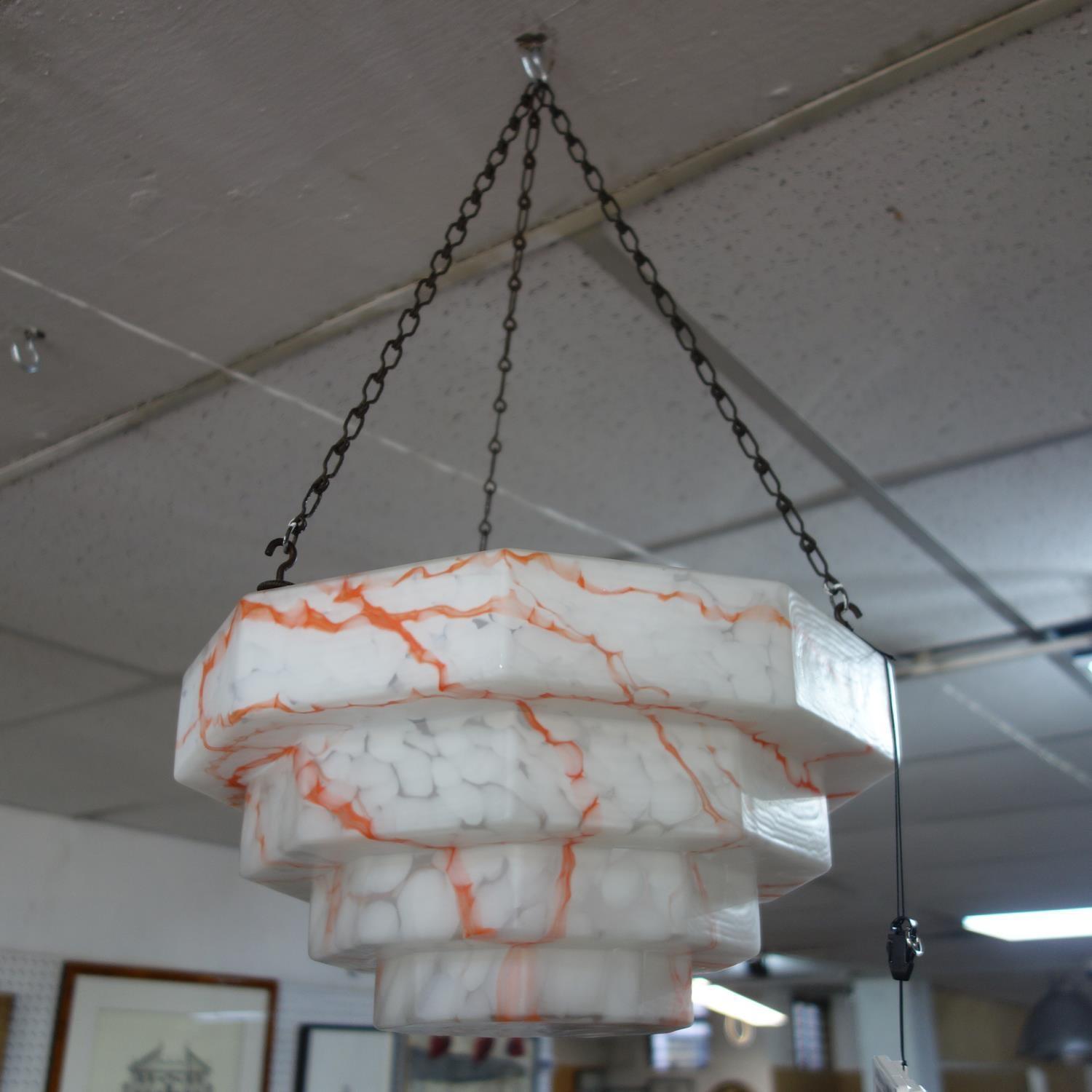 An Art deco glass ceiling light shade, H.18 W.35 D.35cm