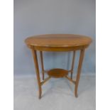 An Edwardian mahogany oval top occasional table, with undertier, raised on outswept legs, H.72 W.