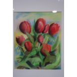 Anne Groen (British 20th century), Red Tulips in Spring, signed and dated 1997, Pastel/ Mixed Media,