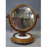 Victorian round dressing table mirror with marble base, H. 63 cm