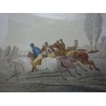 19th century British artist, the Horse race, pen on paper, framed and glazed, 23 X 29 cm