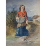 19th century British school, The peasant going to the well, watercolor, framed and glazed, 58 x 48