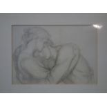 Reproduction of drawing, two female figure embracing, contemporary inkjet print, framed, 30 x 41 cm