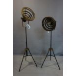 A pair of industrial style spot light standard lamps, battery operated, H.132cm