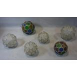 Six mosaic glass hanging balls, diameter 25-30 cm