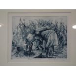 Osiah Masekoameng (South African 1965-), Rural worker, etching, signed and dated '97', framed and