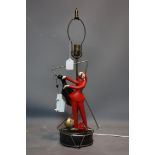 Fine 1950's american lamp with female figurine playing an instrument, H.66cm