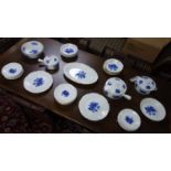 A French porcelain blue and white part dinner service, makers stamp 'Berry'