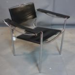 A Le Corbusier style leather and chrome chair