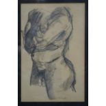 A pencil and charcoal sketch of a nude man, signed D. Caniglia in pencil to lower right, 27.5 x 18cm