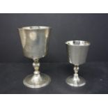 A Mappin & Webb silver goblet, H.12cm, together with a smaller Mappin & Webb goblet, H.9cm, both