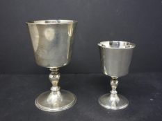 A Mappin & Webb silver goblet, H.12cm, together with a smaller Mappin & Webb goblet, H.9cm, both