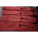 Two pairs of good quality red curtains with ties, 287 x 240cm each section