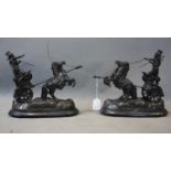A pair of spelter figure groups of racing charioteers on ebonised bases 12inch, 1930's