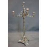 A large silver plated four branch five light candelabra by Roberts & Belk, with cherub holding