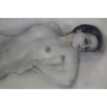 20th century school, A nude lady wearing a necklace, charcoal, pencil and pastel, indistinctly