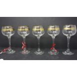 A set of 1970s long stem hock wine glasses, decorated with gold leaf, from the Majestic Collection