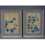 A pair of floral woodblock prints representing peonies, possibly by Kawarazaki Shodo (shin hanga