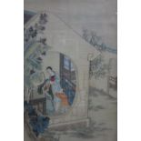 A Chinese painting on silk of a woman breastfeeding an elderly man, (possible a symbol of