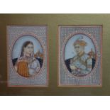 A pair of oval miniature paintings on ivory pierced panels of Mughal Emperor Akbar and his wife