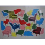 Silkscreen print of sketches of chairs, artists proof, monogrammed and dated '81 in pencil to