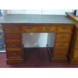 A Victorian mahogany pedestal desk, having an arrangement of nine drawers, on pedestal base, H.72