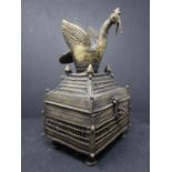 Bronze Dhokra box (West Bengal) with a figure of a bird, 19th century, H.14 x D.24 cm