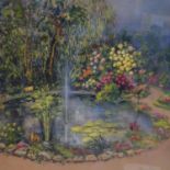 Francois de Zeine (20th century Continental school), A pond with fountain in a park, oil on canvas