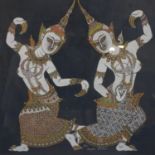 Contemporary Thai artist, two dancing figures, oil on canvas, framed and glazed, 57 x 57 cm
