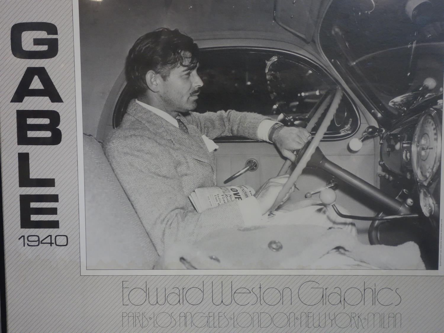 A Poster of Clark Gable in Car 1940 by Edward Weston, framed and glazed, 60 x 75 cm