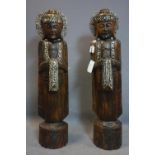 A pair of Thai carved wooden standing Buddhas, H.105cm