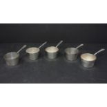 A set of five Goldsmiths and Silversmiths silver plated brandy warming pans, marked to bases