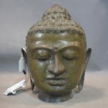 A large Chinese cast bronze Buddha head, H.34cm