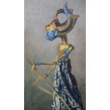 Kenneth Brundle FRIBA (contemporary British school), An oil sketch of a puppet from the Indonesian