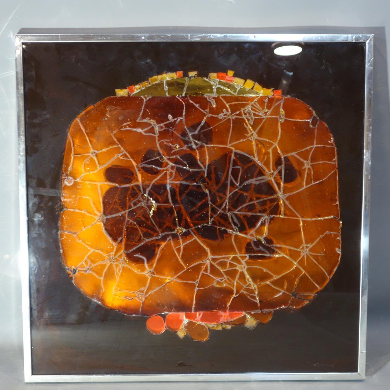 Stained glass in orange, yellow and red, in frame, 50 x 51cm - Bild 2 aus 2