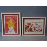 Two Vietnamese communist propaganda posters, contemporary reprint, framed and glazed, approx each 54
